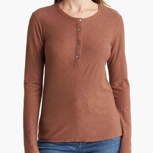 James Perse Women’s Slub Jersey Henley Malt Brown Long Sleeve Size Medium (2)